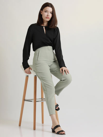 DL Woman Stylised V-neck Regular Fit Solid Black Top