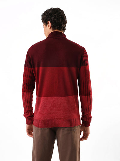 Men's Colourblocked Cable Knit Turtle Neck Pullover Sweater