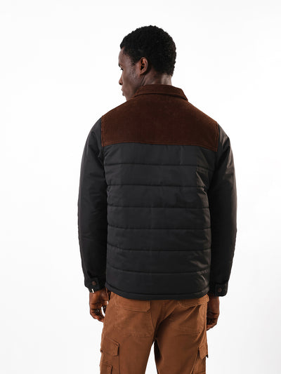 Men's Black & Brown Colourblocked Spread Collar Full Sleeves Puffer Jacket