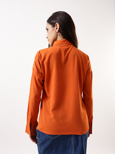 DL Woman Solid Double Pocket Spread Collar Shirt