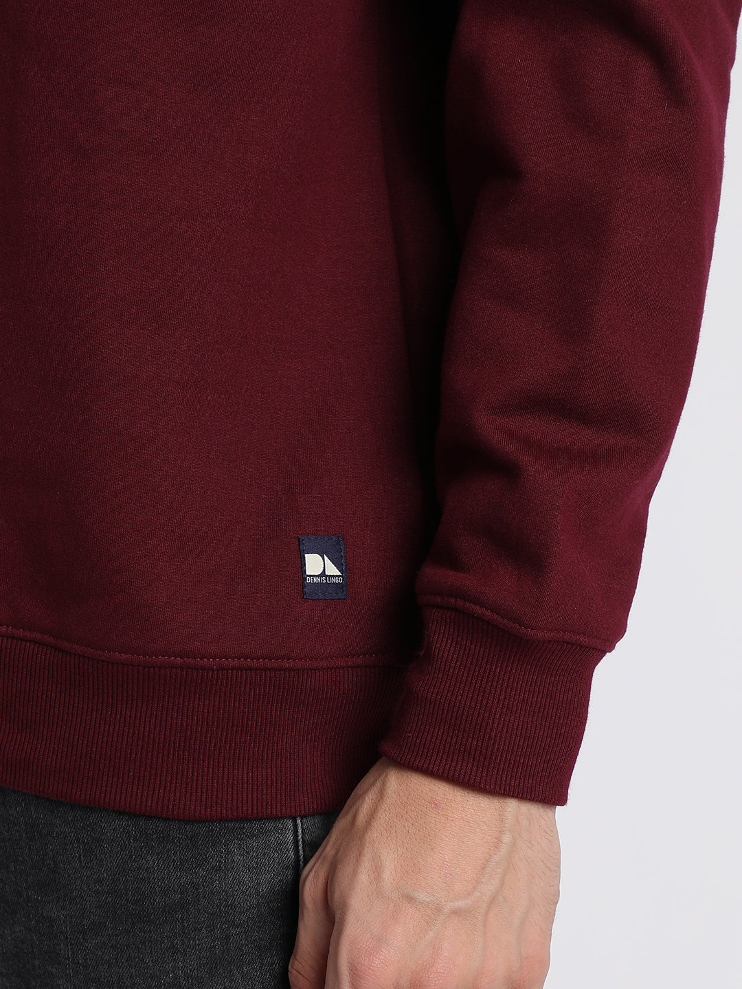 Men's Mock Neck Relaxed Fit Solid Maroon Sweatshirt