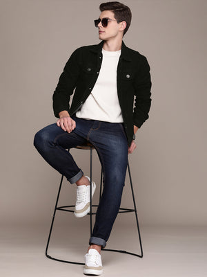 Men's Black Solid Denim Jacket