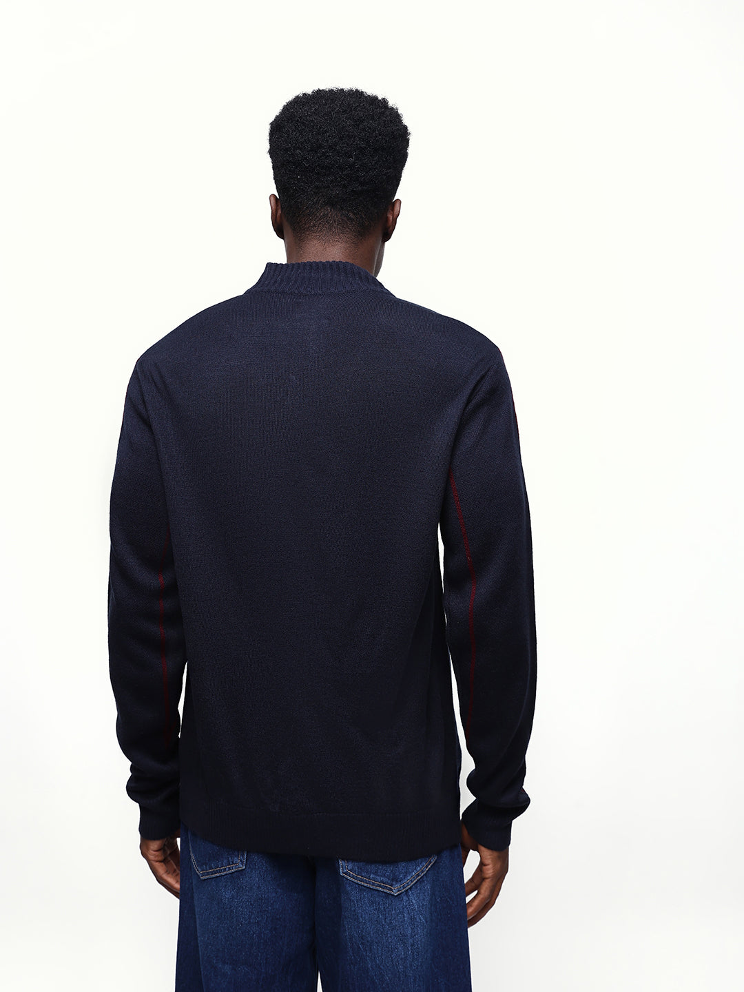 Men's Striped Mock Collar Pullover Sweater