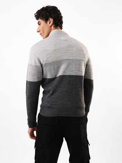 Men's Colourblocked Mock Collar Pullover Sweater