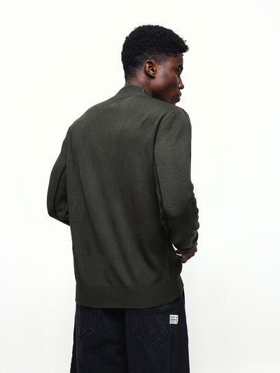 Men's Striped Mock Collar Pullover Sweater