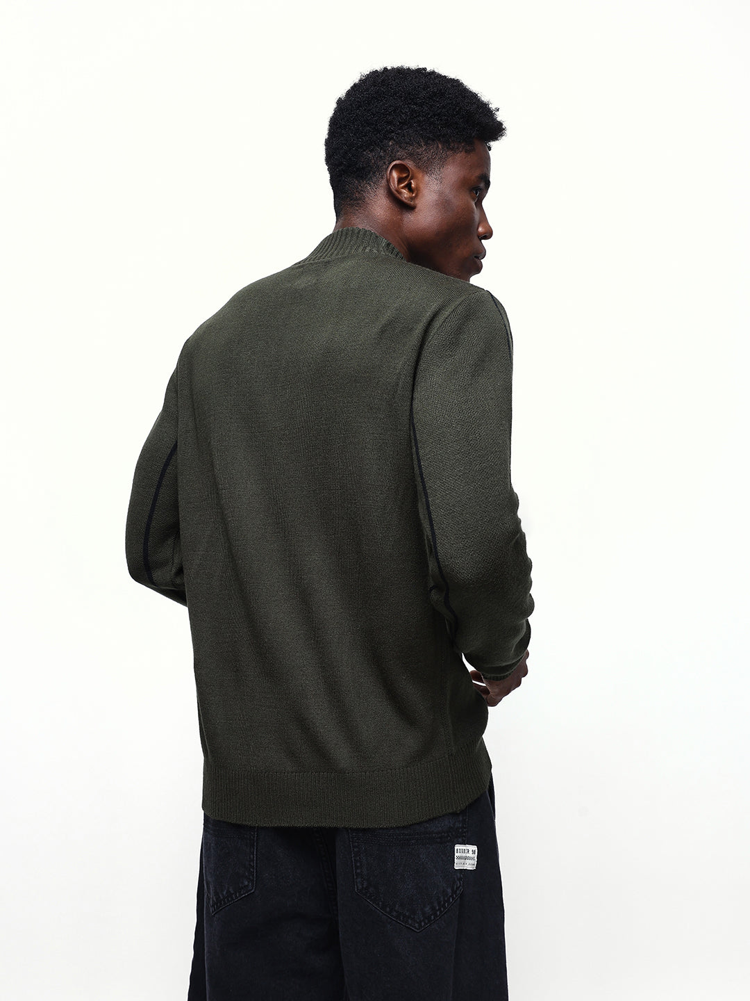 Men's Striped Mock Collar Pullover Sweater