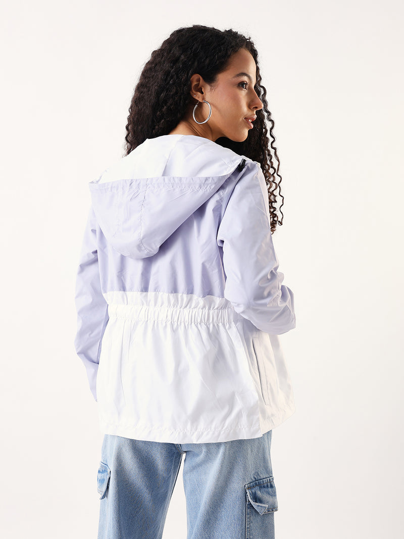 DL Woman Colourblocked Full Sleeves Hooded Casual Jacket