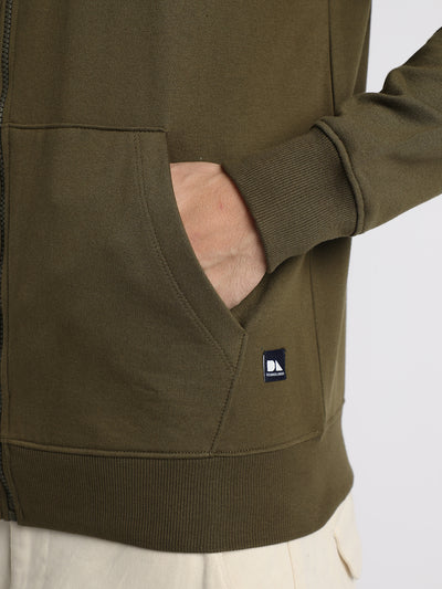 Men's Olive Solid Hooded Sweatshirt