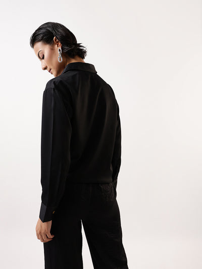 DL Woman Solid Knotted Shirt Collar Top