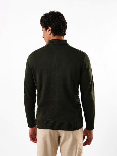 Men's Solid Cable Knit Mock Collar Front-Open Sweater