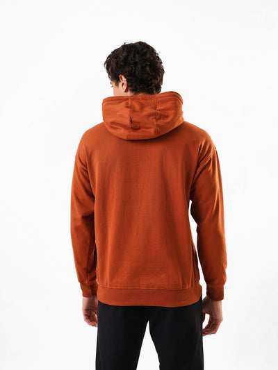 Men's Brown Solid Hooded Pullover Fleece Sweatshirt
