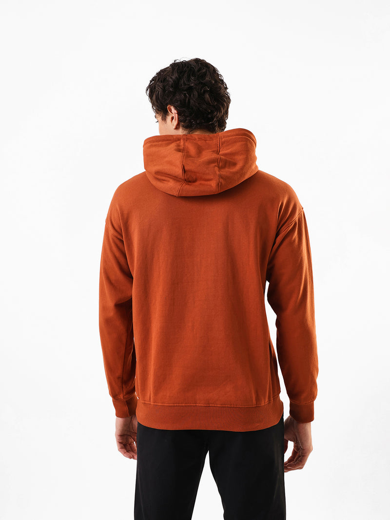 Men's Brown Solid Hooded Pullover Fleece Sweatshirt