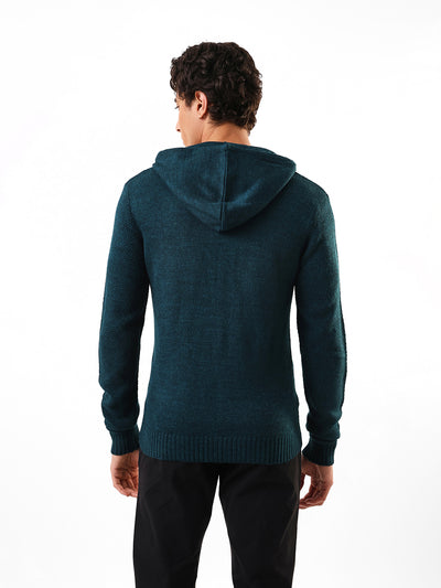 Men's Solid Cable Knit Hooded Front-Open Sweater