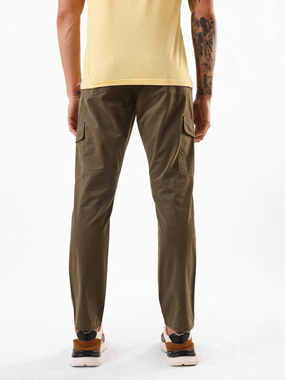 Men's Olive Solid Slim Fit Cargo Trouser