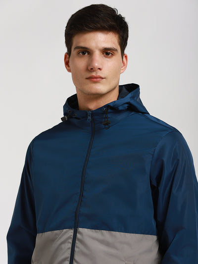 Men's Hooded Regular Fit Colourblock Stone Jackets