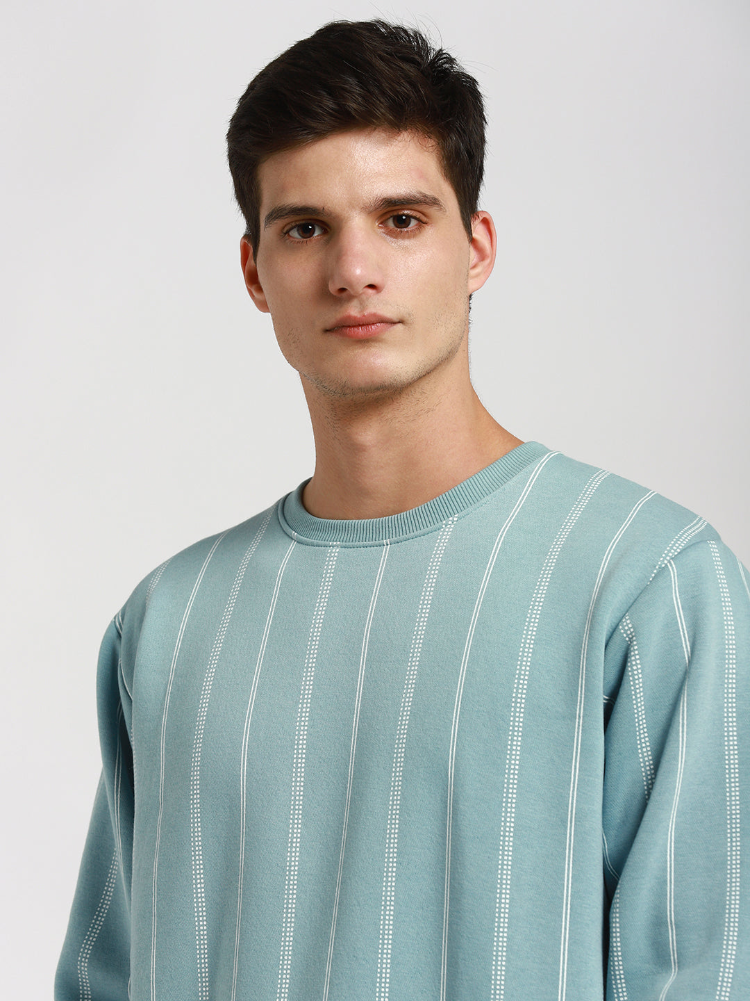 Dennis Lingo Men's Sea Green Mock Neck Full Sleeves Round Neck Sweatshirt
