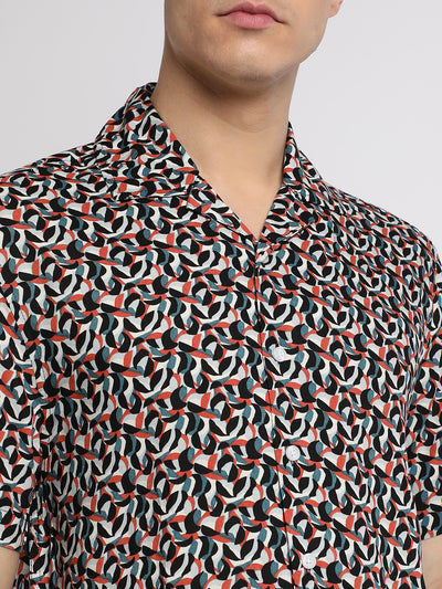 Men's Cuban Collar Regular Fit Print Multicolour Casual Shirts