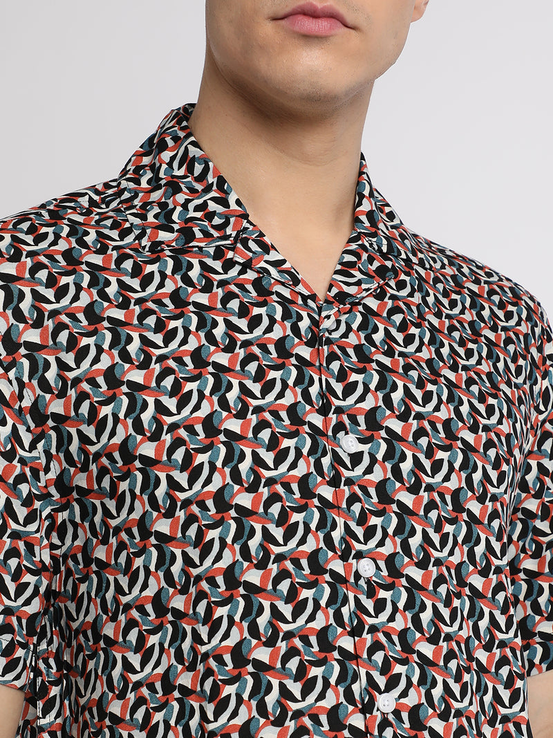 Men's Cuban Collar Regular Fit Print Multicolour Casual Shirts