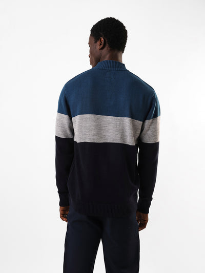 Men's Colourblocked Mock Collar Pullover Sweater