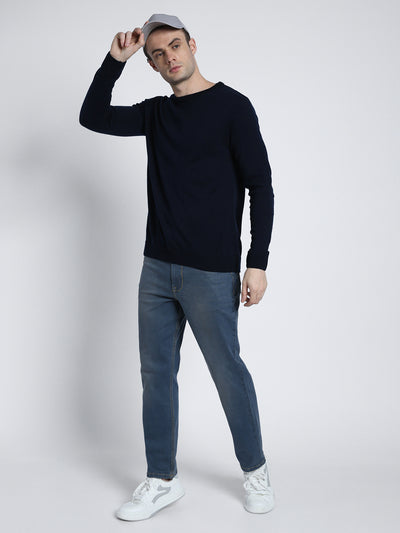 Dennis Lingo Men's Petrol blue Colorblock  Full Sleeves Pullover Sweater
