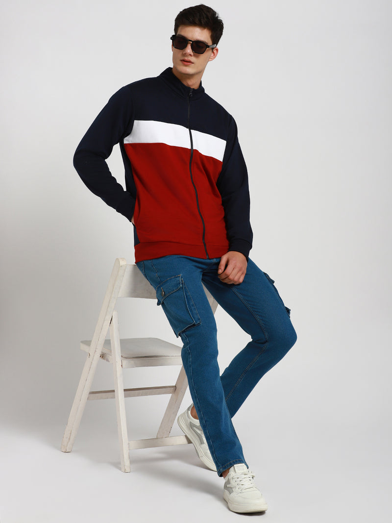 Dennis Lingo Men's Mock Neck Regular Fit Colourblock Maroon Sweatshirt
