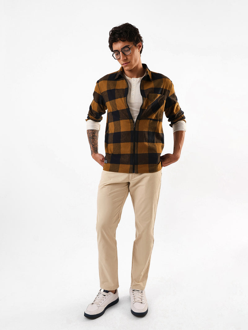 Men's Flannel Checks Spread Collar Relaxed Fit Casual Shirt