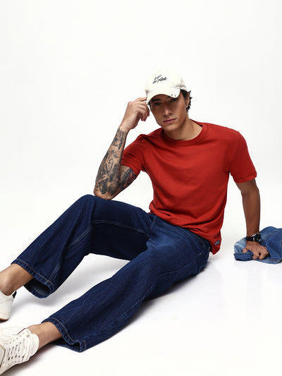 Men's Solid Round Neck Half Sleeves Relaxed Fit T-shirt