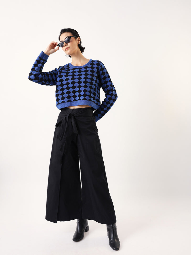 DL Woman Diamond Checks Round Neck Full Sleeves Sweater