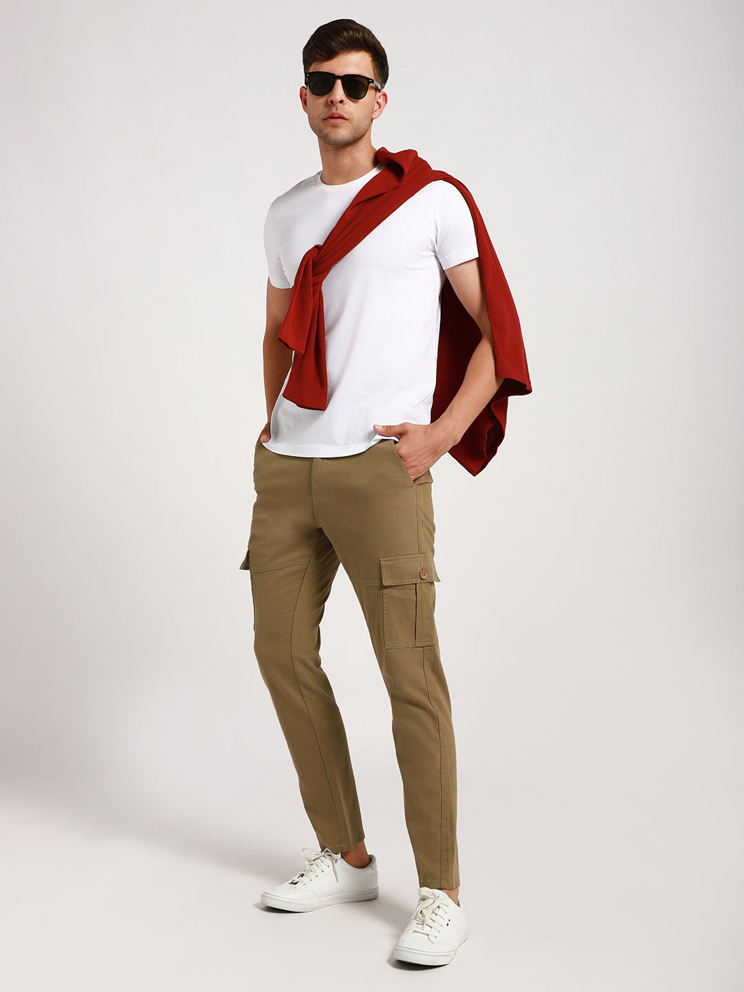 Men's Moss Green Solid Cargos