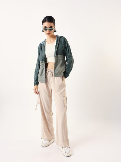 DL Woman Colourblocked Full Sleeves Hooded Casual Jacket