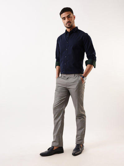 Men Navy Solid Spread Collar Full Sleeves Regular Fit Casual Shirt