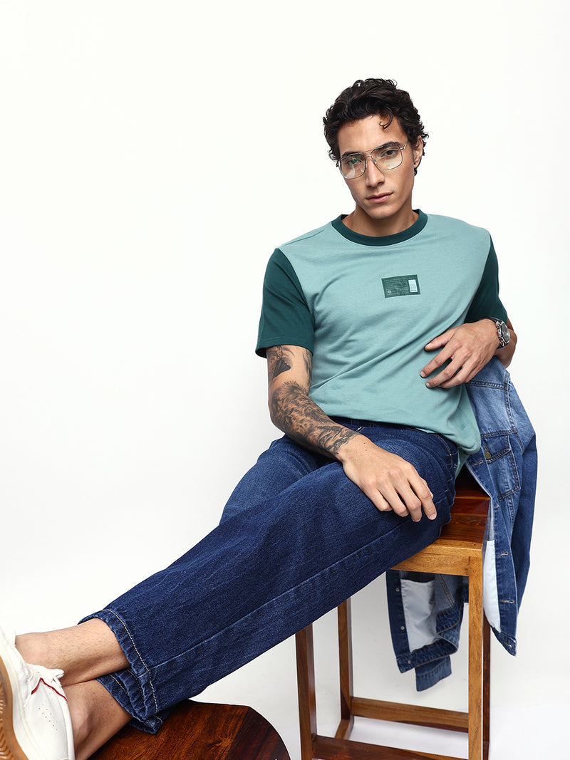Men's Colourblocked Round Neck Half Sleeves Relaxed Fit T-shirt
