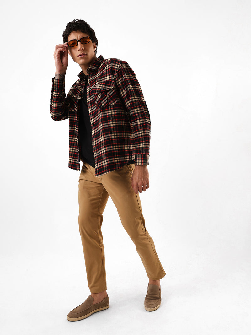 Men's Flannel Checks Spread Collar Relaxed Fit Casual Shirt