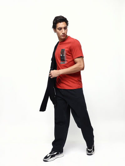 Men's Printed Round Neck Half Sleeves Relaxed Fit T-shirt