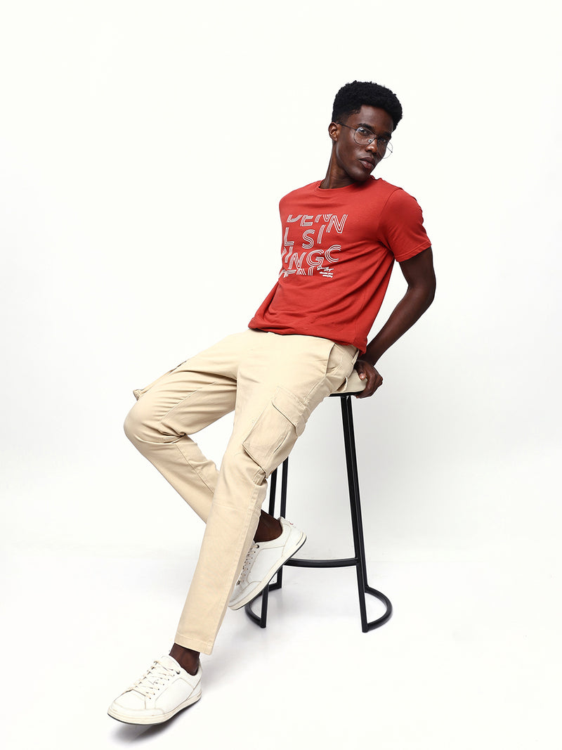 Men's Printed Round Neck Half Sleeves Relaxed Fit T-shirt