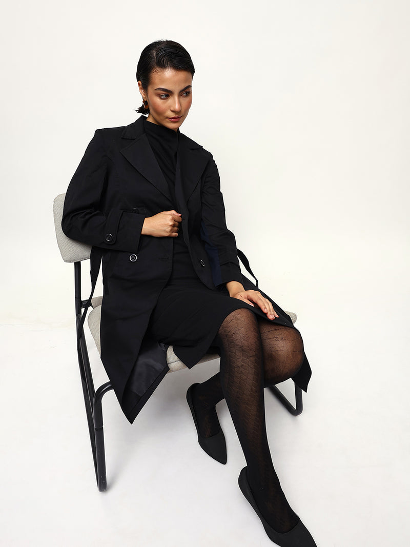 DL Woman Solid Full Sleeves Lapel Collar Trench Coat