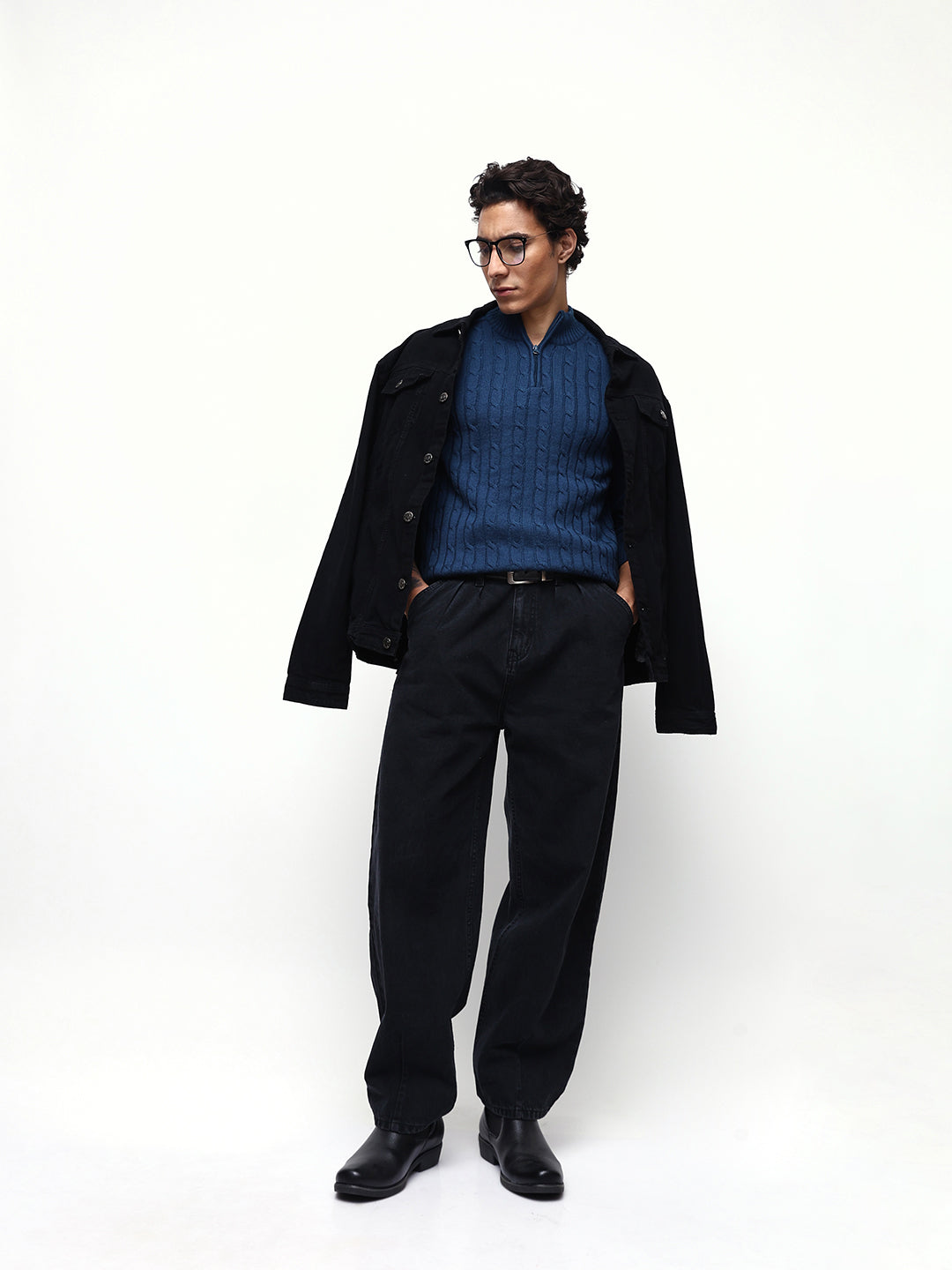 Men's Cable Knit Solid Mock Collar Pullover Sweater