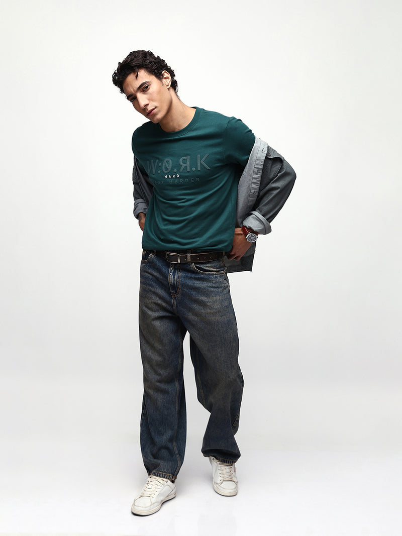 Men's Printed Round Neck Half Sleeves Relaxed Fit T-shirt