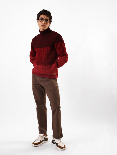 Men's Colourblocked Cable Knit Turtle Neck Pullover Sweater