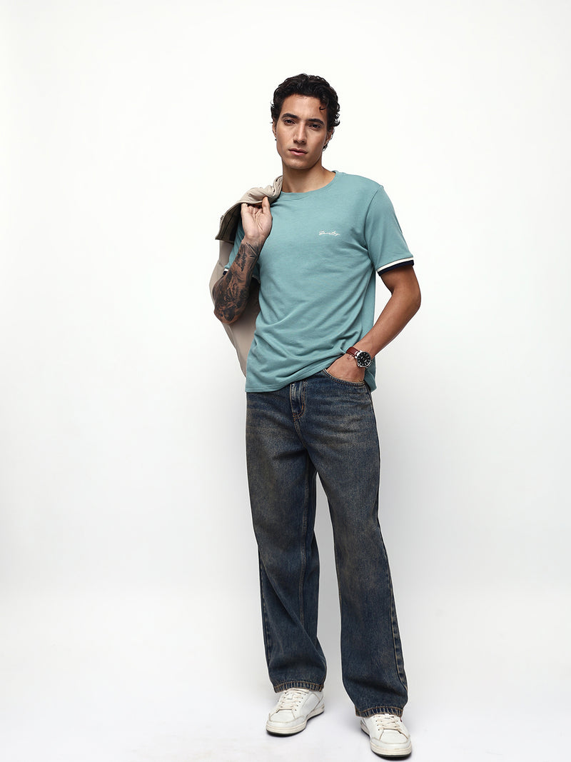 Men's Solid Round Neck Half Sleeves Relaxed Fit T-shirt