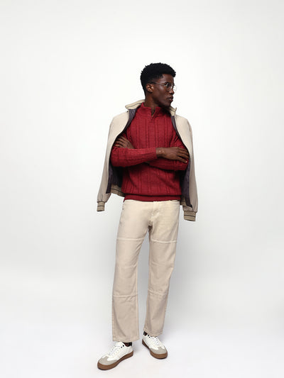Men's Cable Knit Solid Mock Collar Pullover Sweater