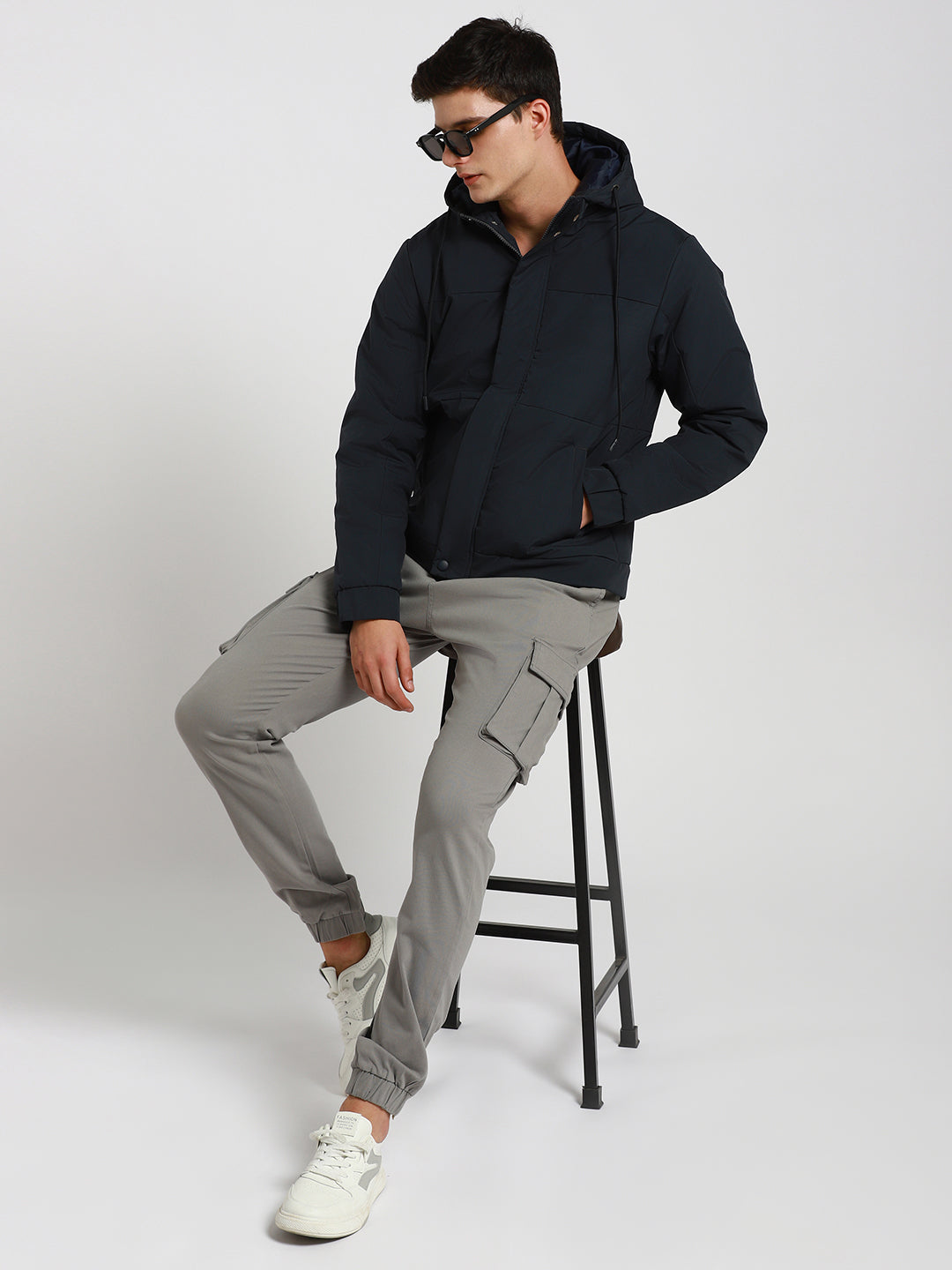 Dennis Lingo Men's Mid Grey Solid Hood Full Sleeve Quilted W Hood Jackets