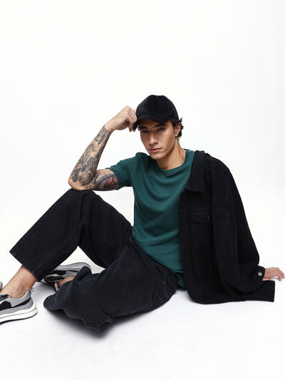 Men's Solid Round Neck Half Sleeves Relaxed Fit T-shirt