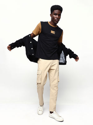 Men's Colourblocked Round Neck Half Sleeves Relaxed Fit T-shirt