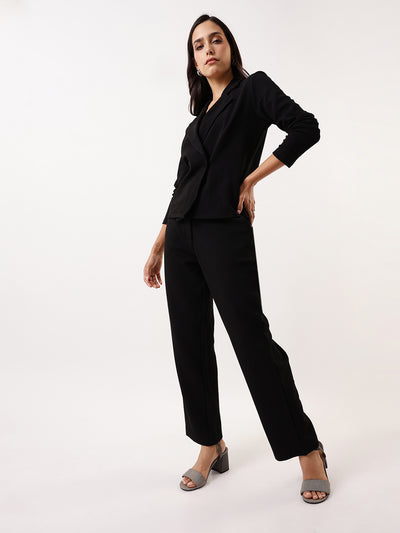 DL Woman Solid Blazer and Trousers Co-ords Set