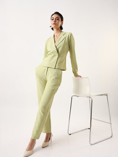 DL Woman Solid Blazer and Trousers Co-ords Set