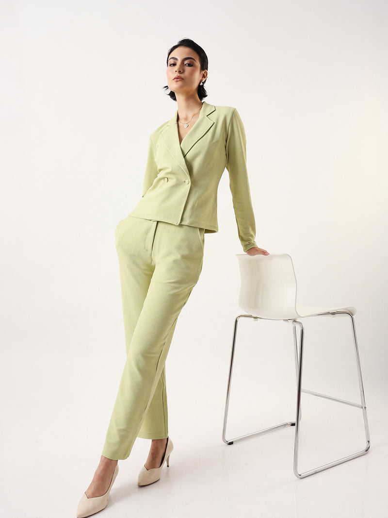 DL Woman Solid Blazer and Trousers Co-ords Set