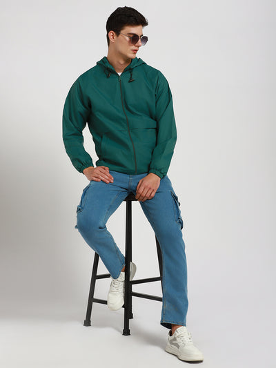 Dennis Lingo Men's Grass Green Solid Hood Full Sleeve Light weight jacket Jackets