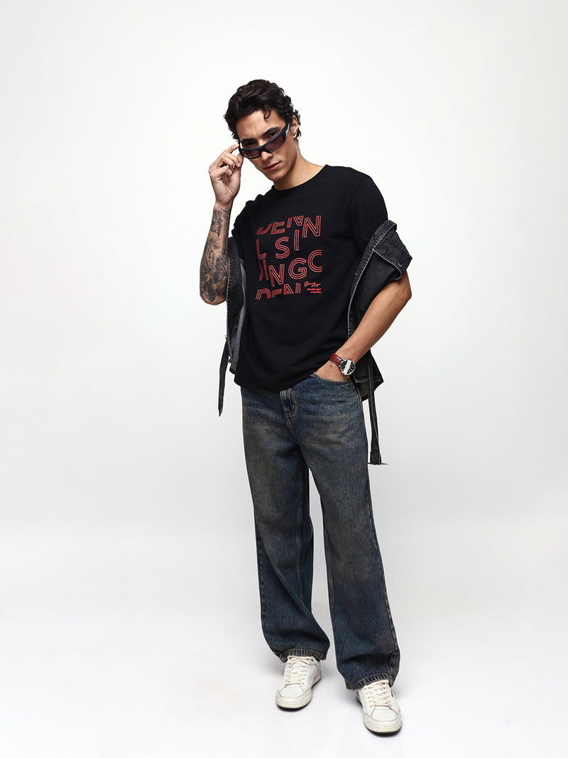 Men's Printed Round Neck Half Sleeves Relaxed Fit T-shirt