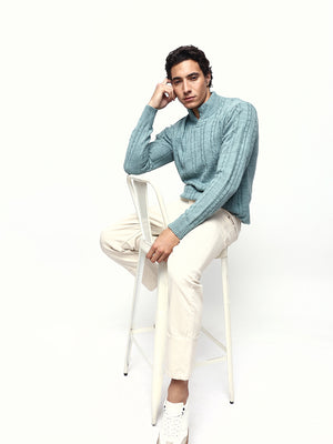 Men's Cable Knit Solid Mock Collar Pullover Sweater